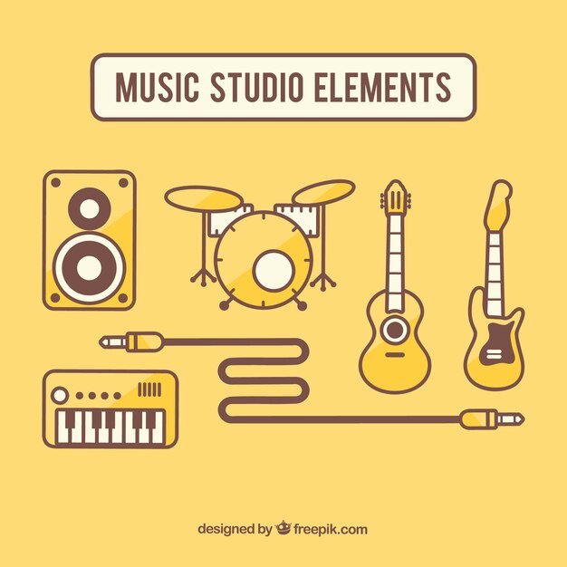 フラットなデザインで音楽スタジオの要素を設定します。
