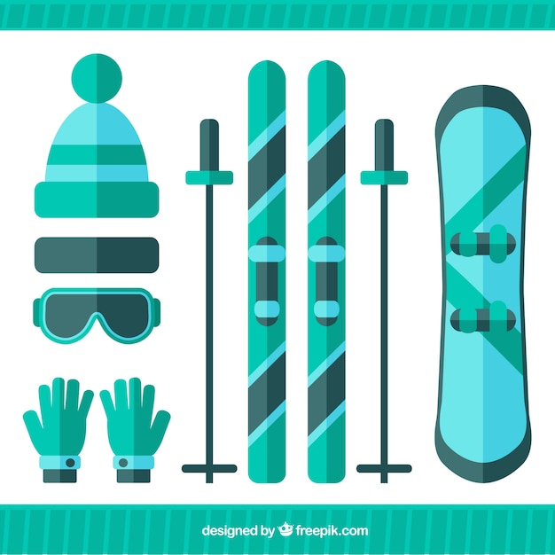 Set of elements to ski in flat design