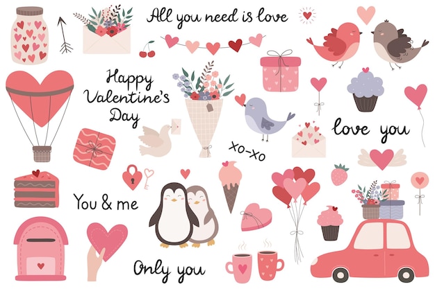 Set elements of valentines day