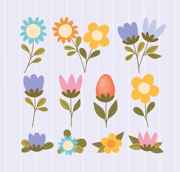 Free vector set of eleven colored flowers