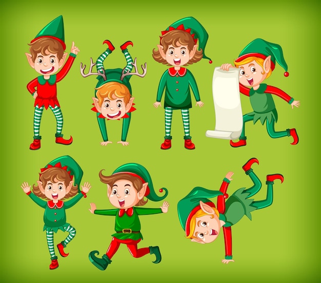 Free vector set of elf cartoon character