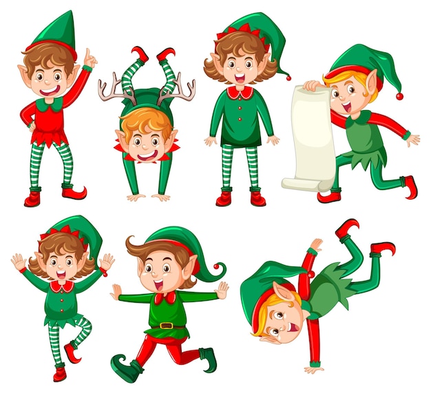 Free vector set of elf cartoon character