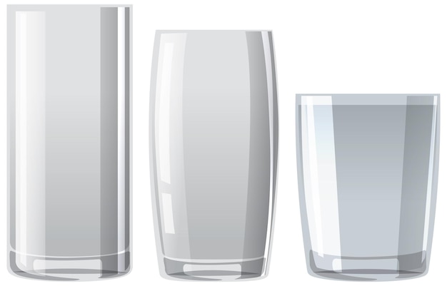 Set of empty glasses on white background