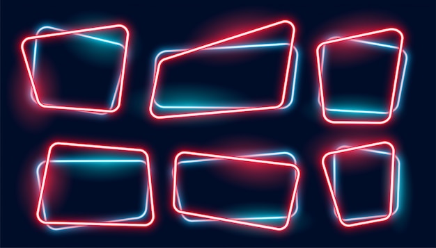 Free vector set of empty glowing neon frames banner