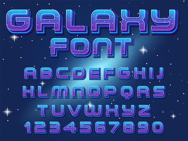Набор космического шрифта английского алфавита на космическом фоне