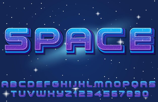 A set of English alphabet space font on space background