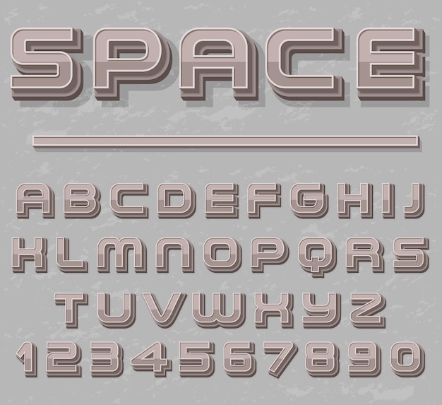 Vettore gratuito un insieme di caratteri spaziali dell'alfabeto inglese