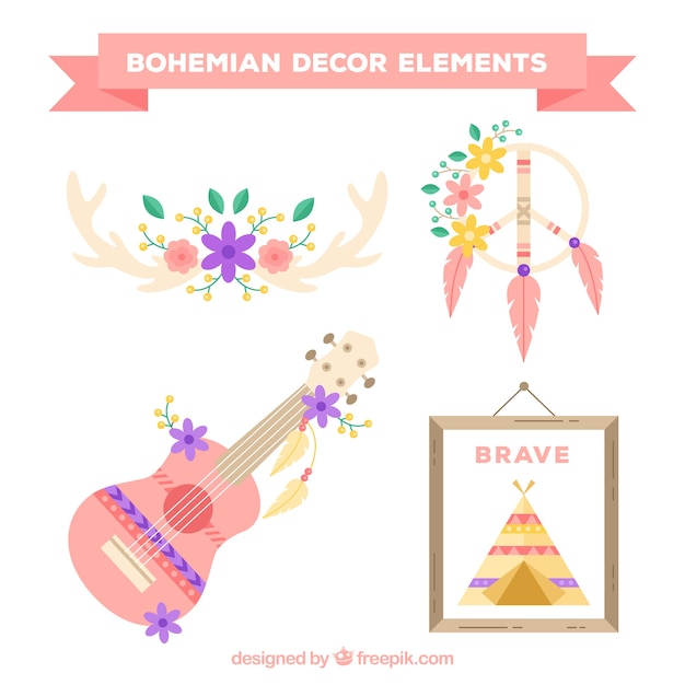 Free vector set of ethnic objects in pastel colors