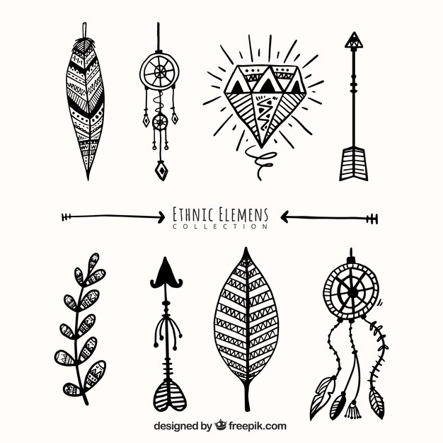 Set of ethnic objects sketches 