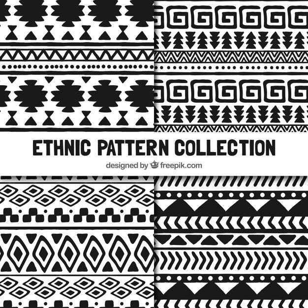 Set ethnic patterns in black and white