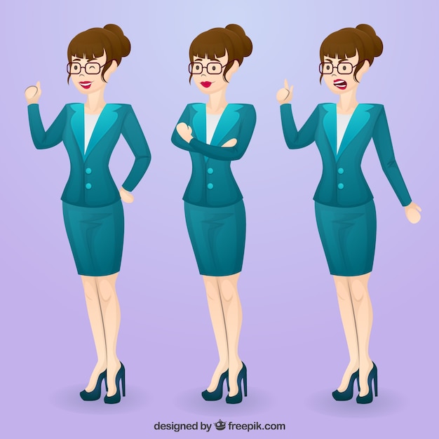 Free vector set of expressive businesswoman character