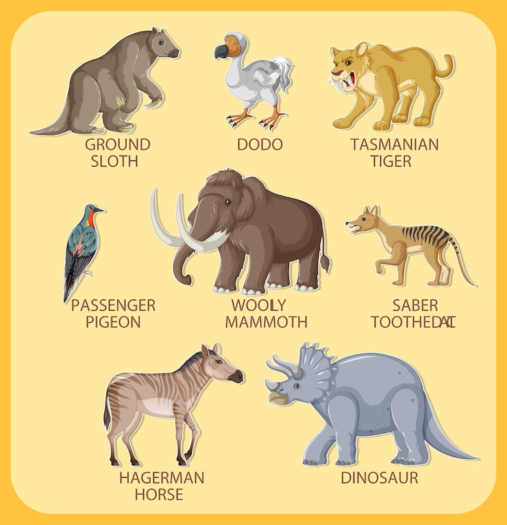 Free Vector a set of extinct animals set