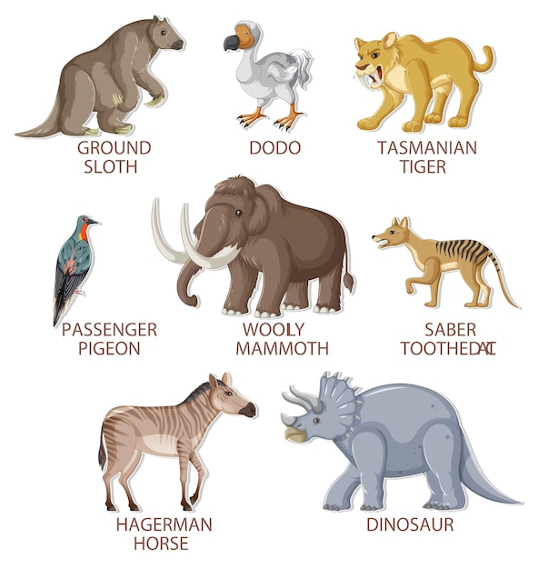 Free vector a set of extinct animals set