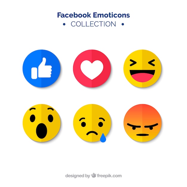 Set of facebook emoticons in flat style