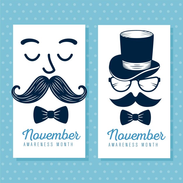 Set of faces with mustache and tie bow card