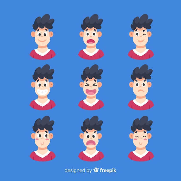 Free vector set of facial expression of different emotions
