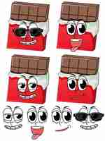 Free vector set of facial expression vintage style cartoon with chocolate on