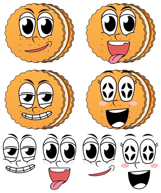 Free vector set of facial expression vintage style cartoon with cracker on w