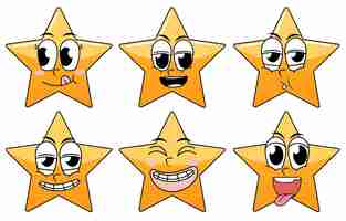 Free vector set of facial expression vintage style star cartoon on white bac