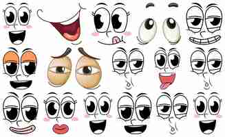 Free vector set of facial expression on white background