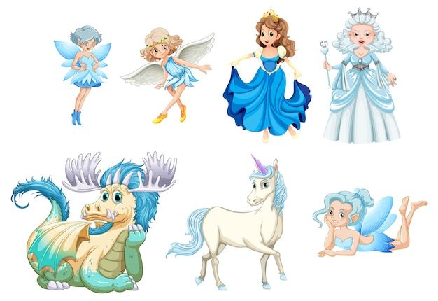 Set of fairy tale cartoon characters