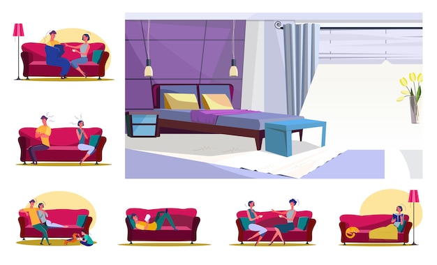 Free vector set of families or friends sitting on couches