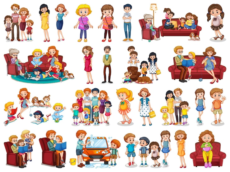 Free Vector set of family character