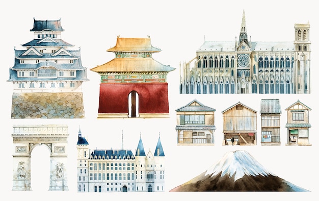 Set of famous landmark vectors