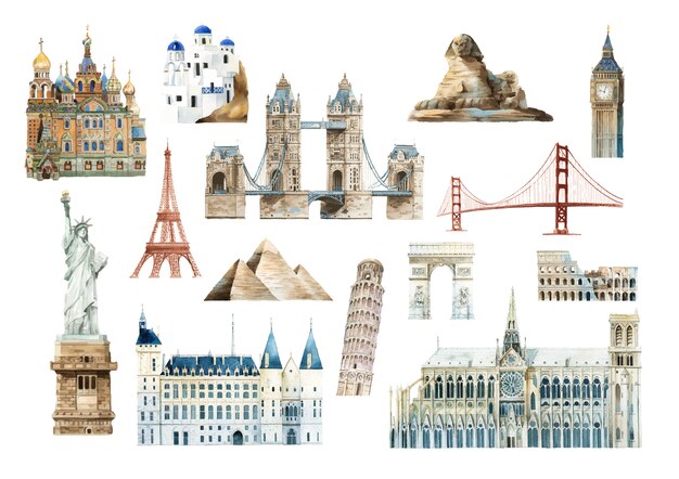 Set of famous landmark vectors