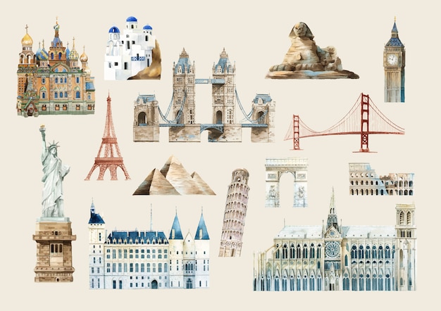 Free vector set of famous landmark vectors