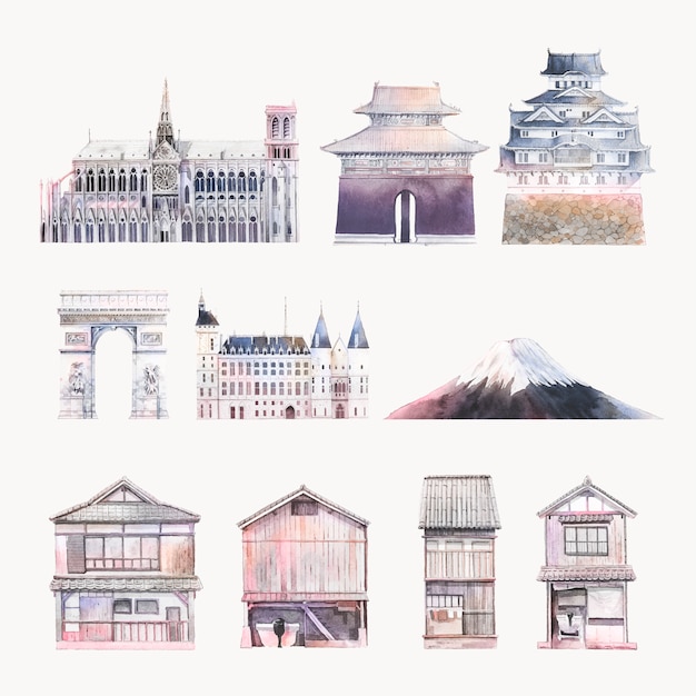 Free vector set of famous landmark vectors