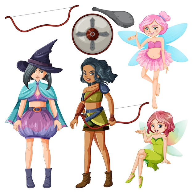 Set of fantasy enchanted cartoon characters