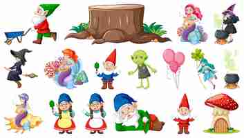 Free vector set of fantasy fairy tale characters and elements