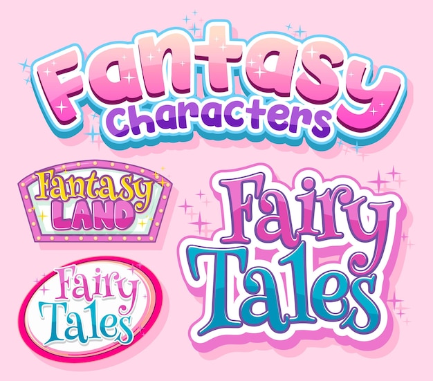 Set di banner di parole di fiabe fantasy