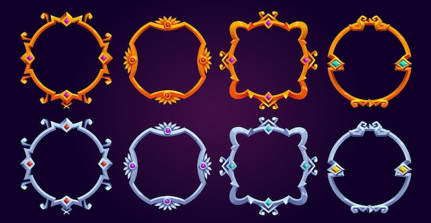 Free vector set of fantasy round game frames