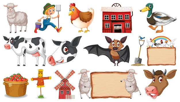 Free vector set of farm animals on white background