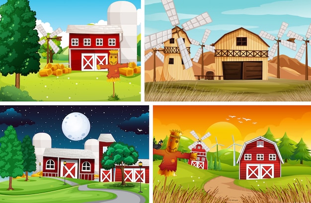 Set of farm scene cartoon style