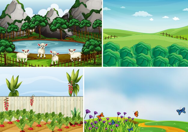 Set of farm scene cartoon style