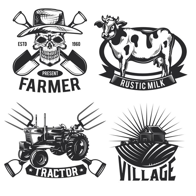 Set of farming emblems, labels, badges, logos.