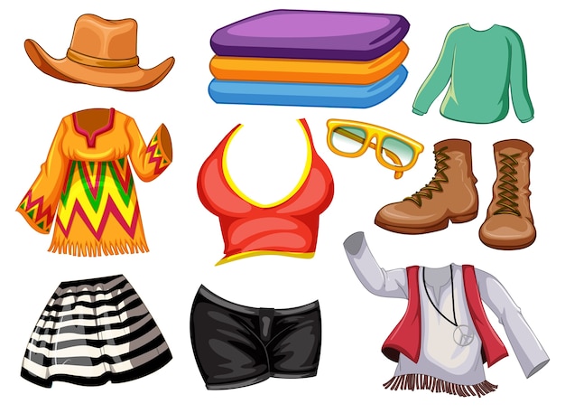 Free vector set of fashion outfits and accessories on white