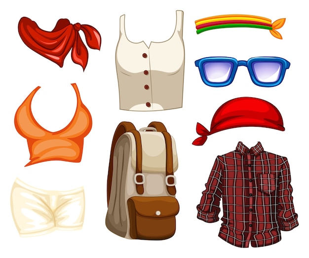 Free vector set of fashion outfits and accessories