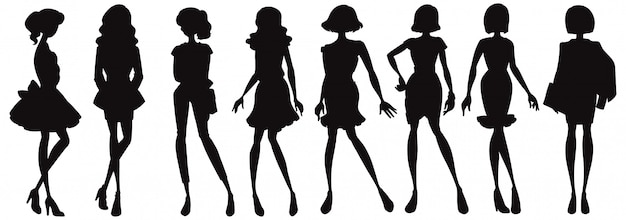 Free vector set of fashionable lady silhouette character