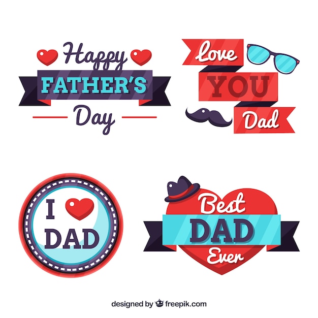 Set di badge giorno del padre in stile piatto