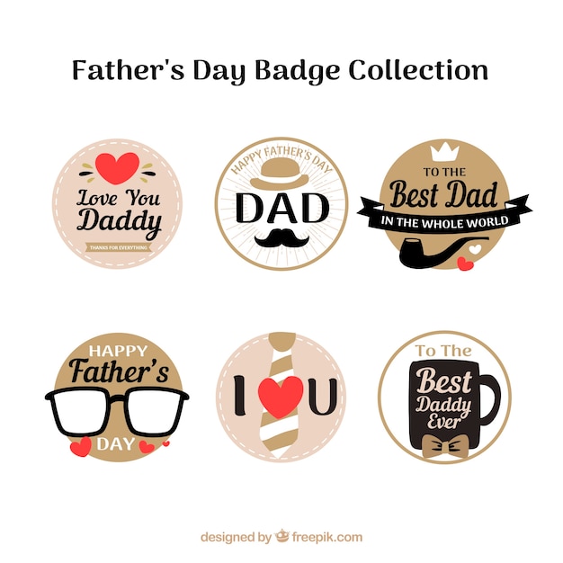 Vettore gratuito set di badge giorno del padre in stile piatto