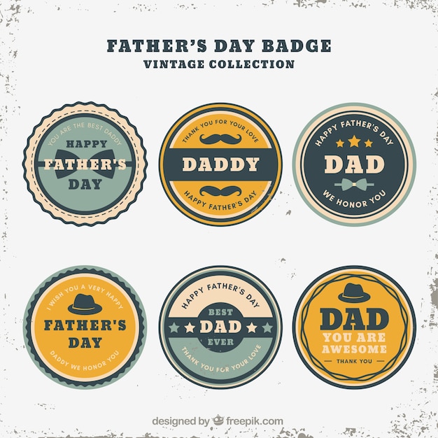 Free vector set of father's day badges in vintage style