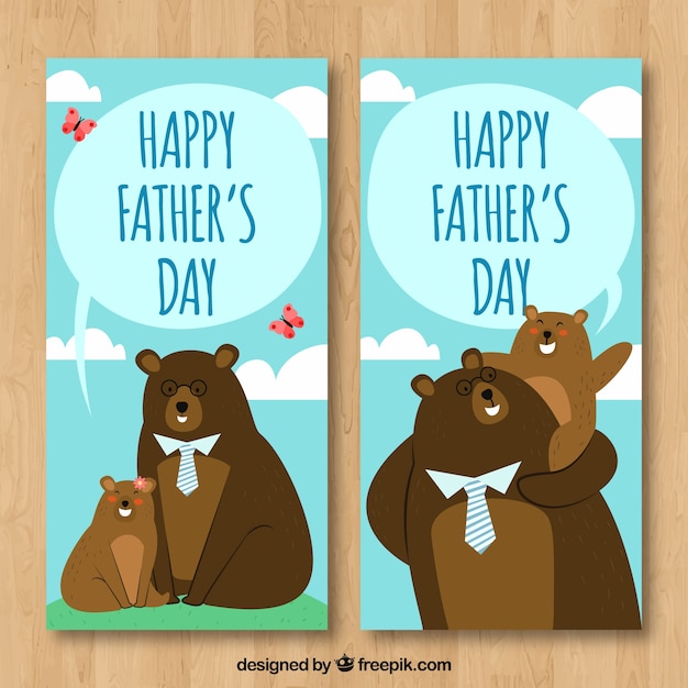 Set of father's day banners with cute bears