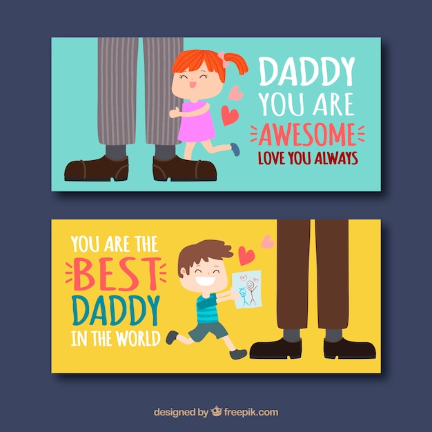 Set of father's day banners with cute kids