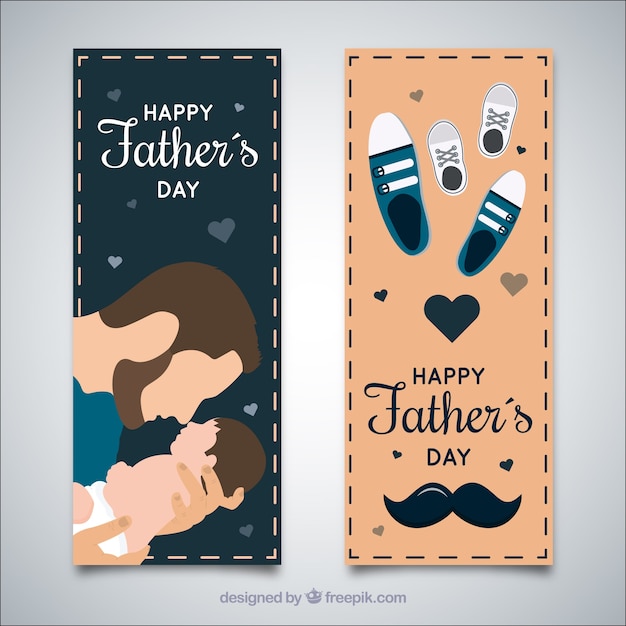 Set of father's day banners with family and shoes