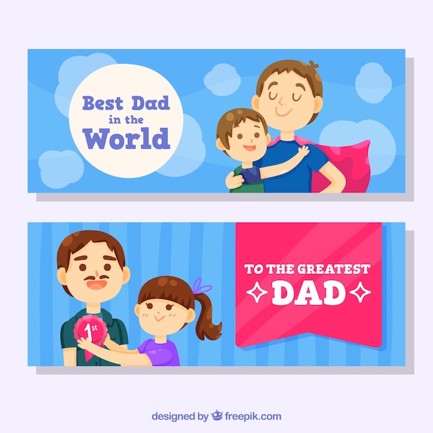 Set of father's day banners with happy family