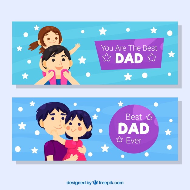 Set of father's day banners with happy family